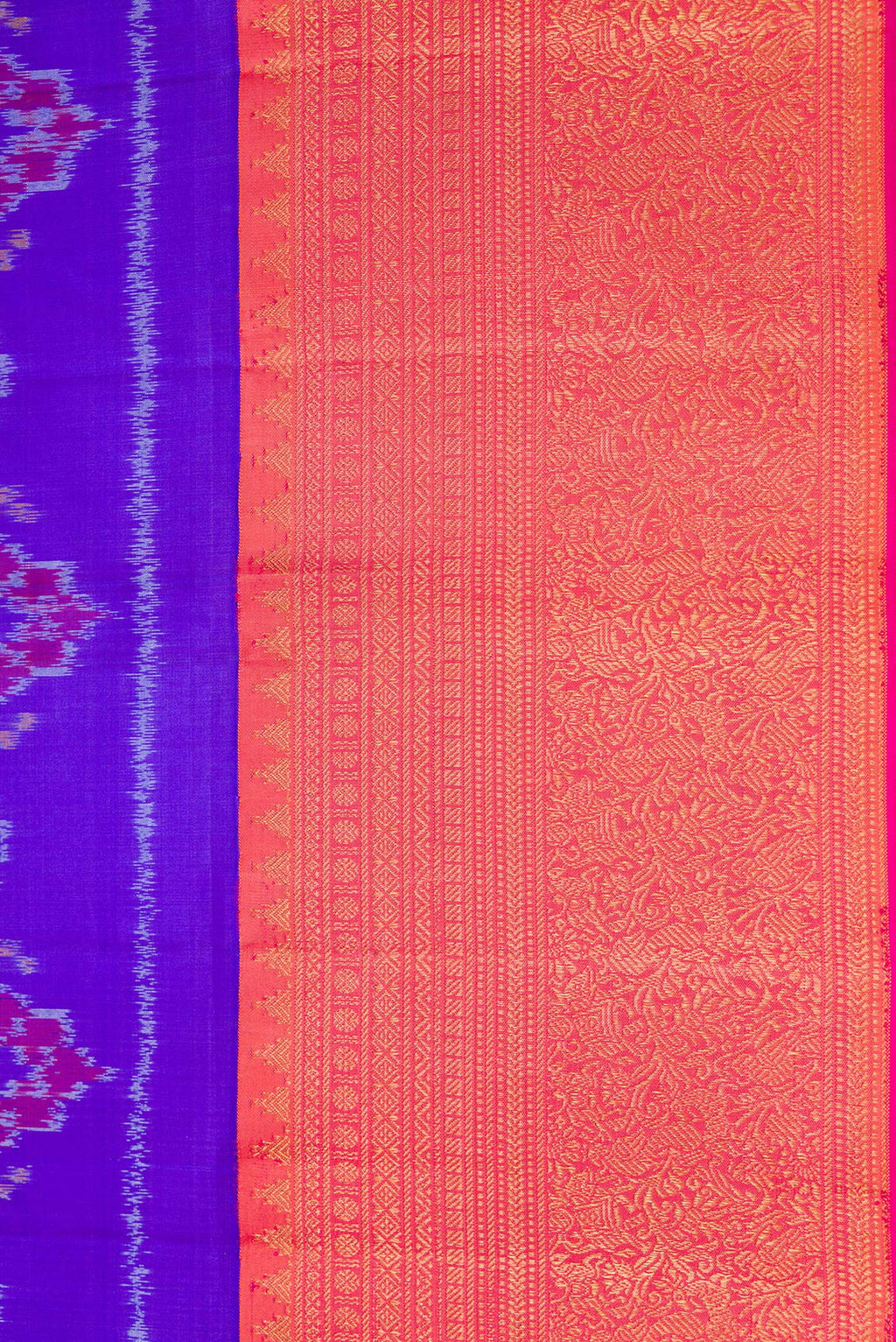 Border image of Orange Dual Tone Double Ikat Saree with Ikat Print on the body and Ikat Border. 