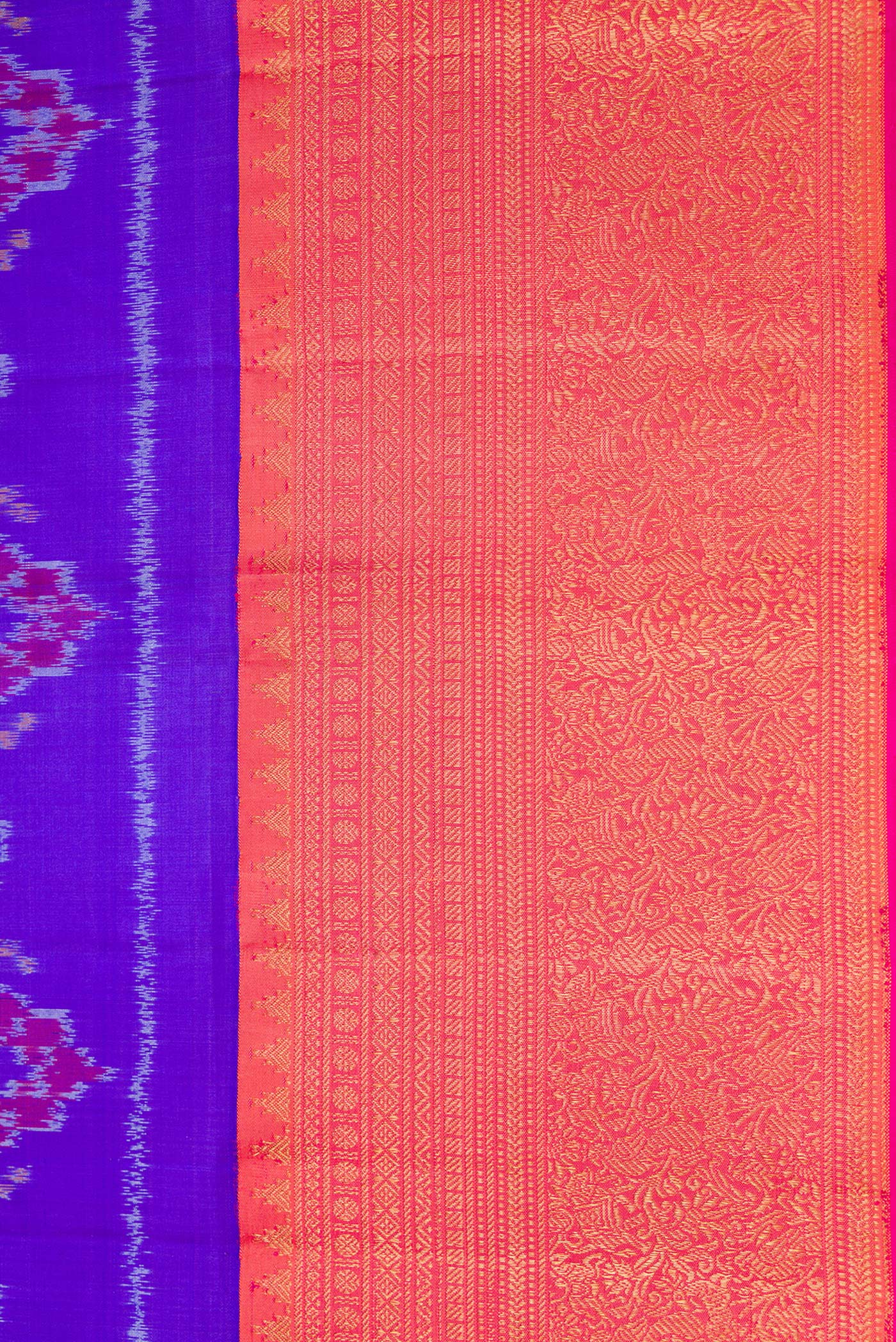 Border image of Orange Dual Tone Double Ikat Saree with Ikat Print on the body and Ikat Border. 