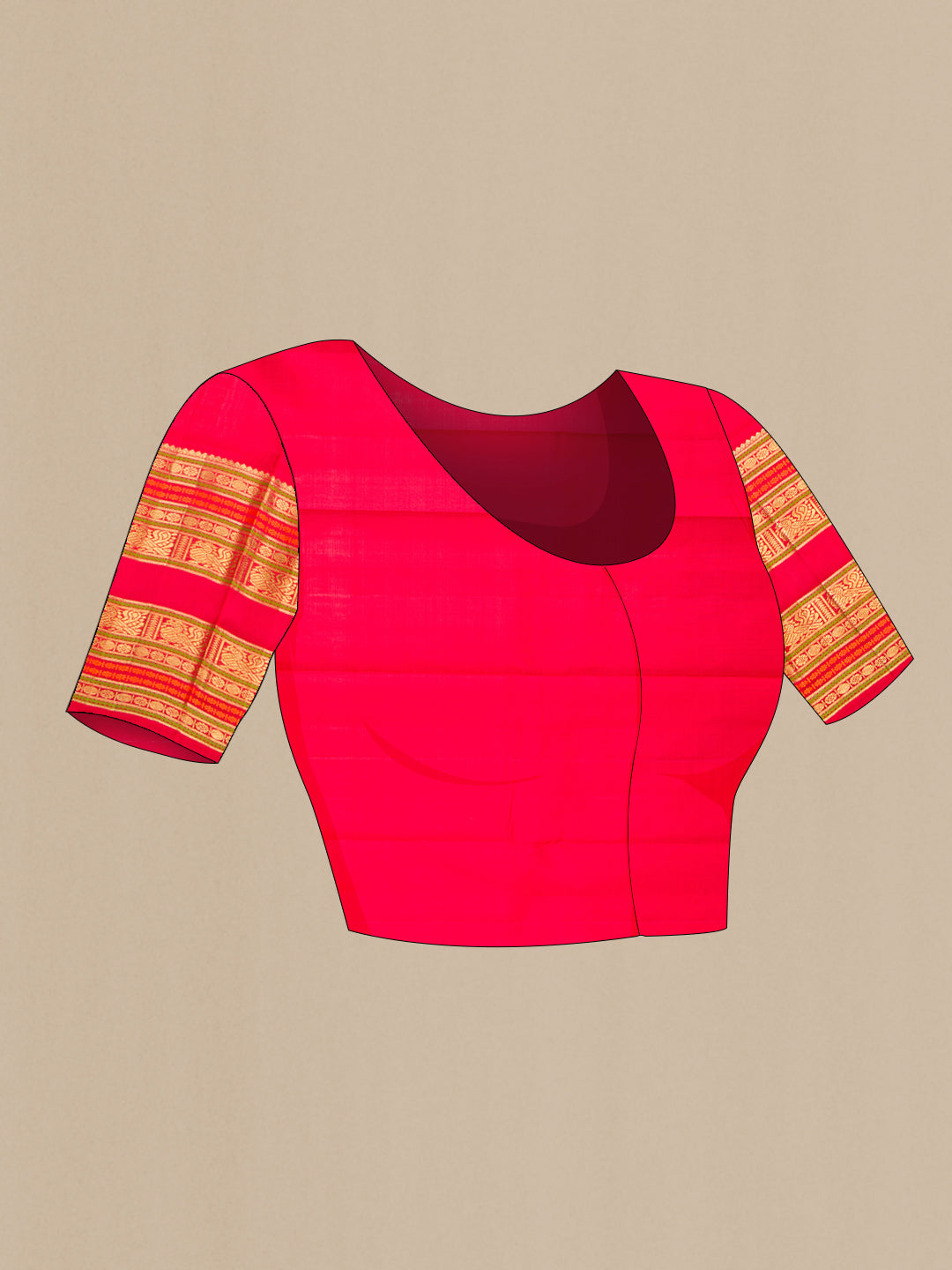 Close up image of the blouse of Pure Silk Pure Zari Multi Color Kanjivaram Saree with Checked design on the body and Fancy Border. 