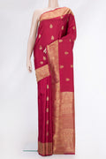 Maroon Dual Tone Kanjivaram Silk Saree with Zari Butta on the body and Zari Border.  displayed on a mannequin