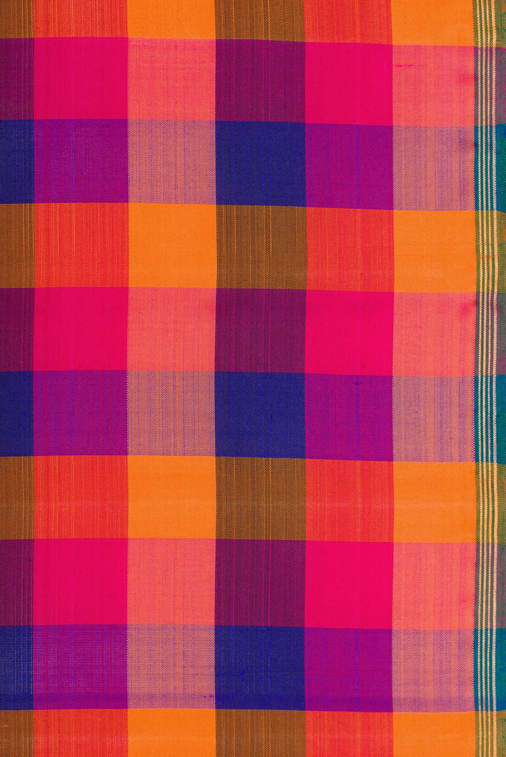 Border image of Multi Color Kanchipuram Silk Saree with Checked design on the body and Thin Zari Line. 
