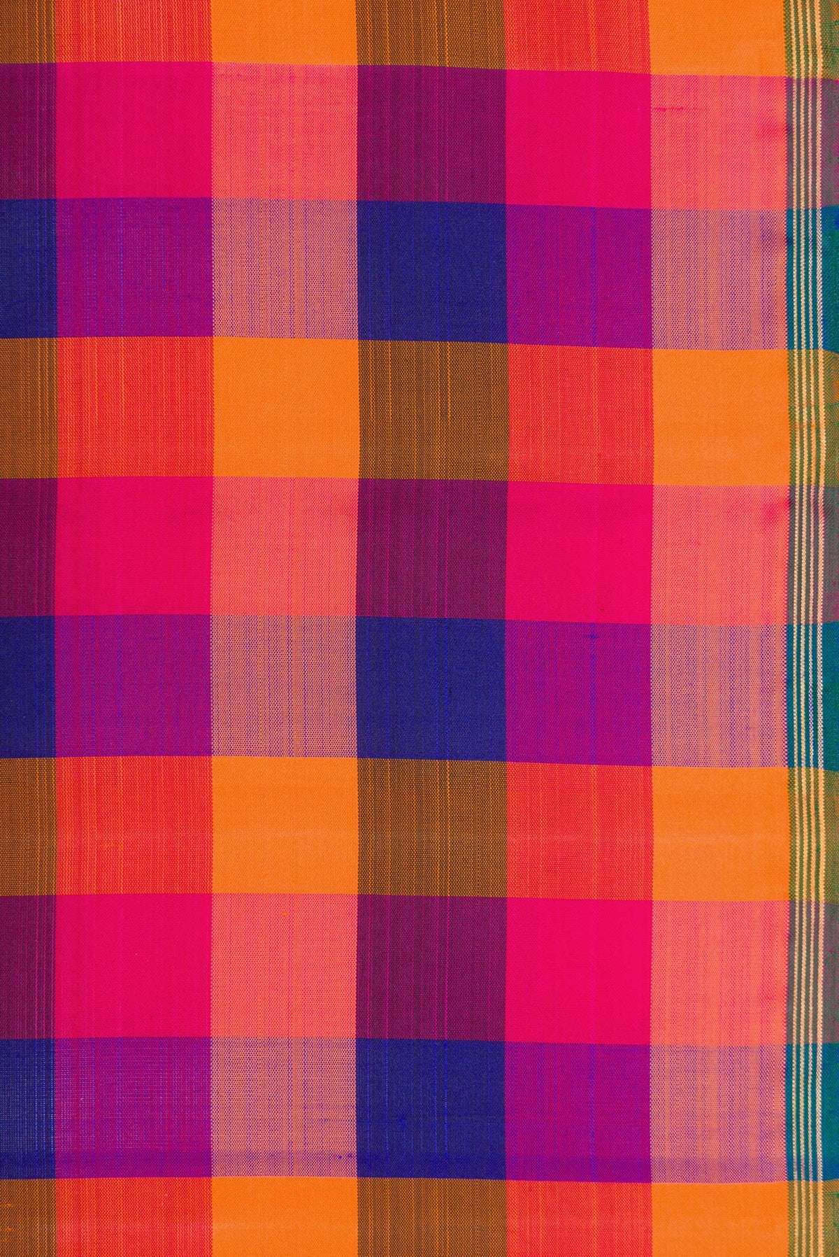Border image of Multi Color Kanchipuram Silk Saree with Checked design on the body and Thin Zari Line. 