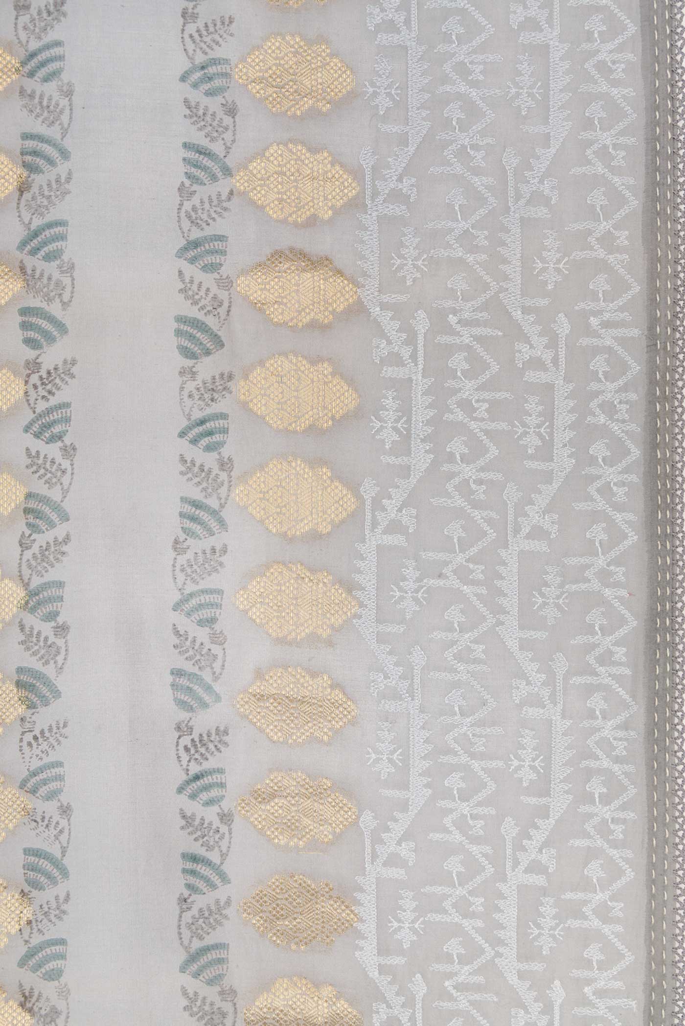 Border image of Grey Dual Tone Tussar Silk Saree with Zari Butta on the body and Embroidery Border. 