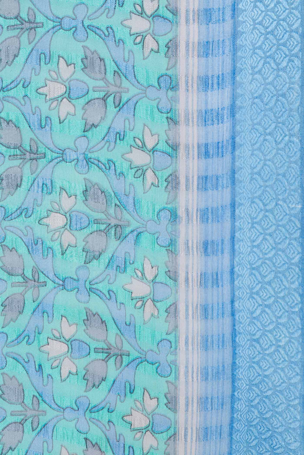 Border image of Blue Mysore Chiffon Saree with Printed design on the body and Printed Border