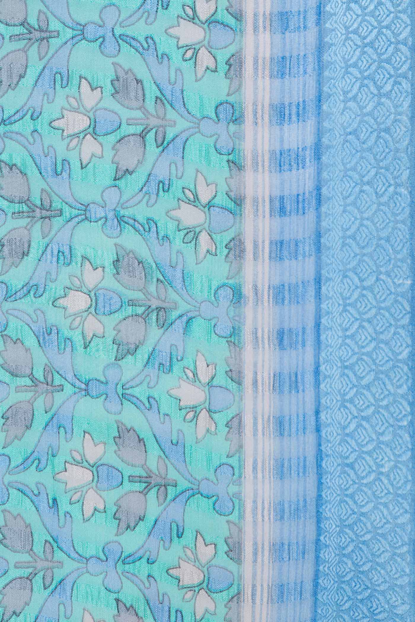 Border image of Blue Mysore Chiffon Saree with Printed design on the body and Printed Border