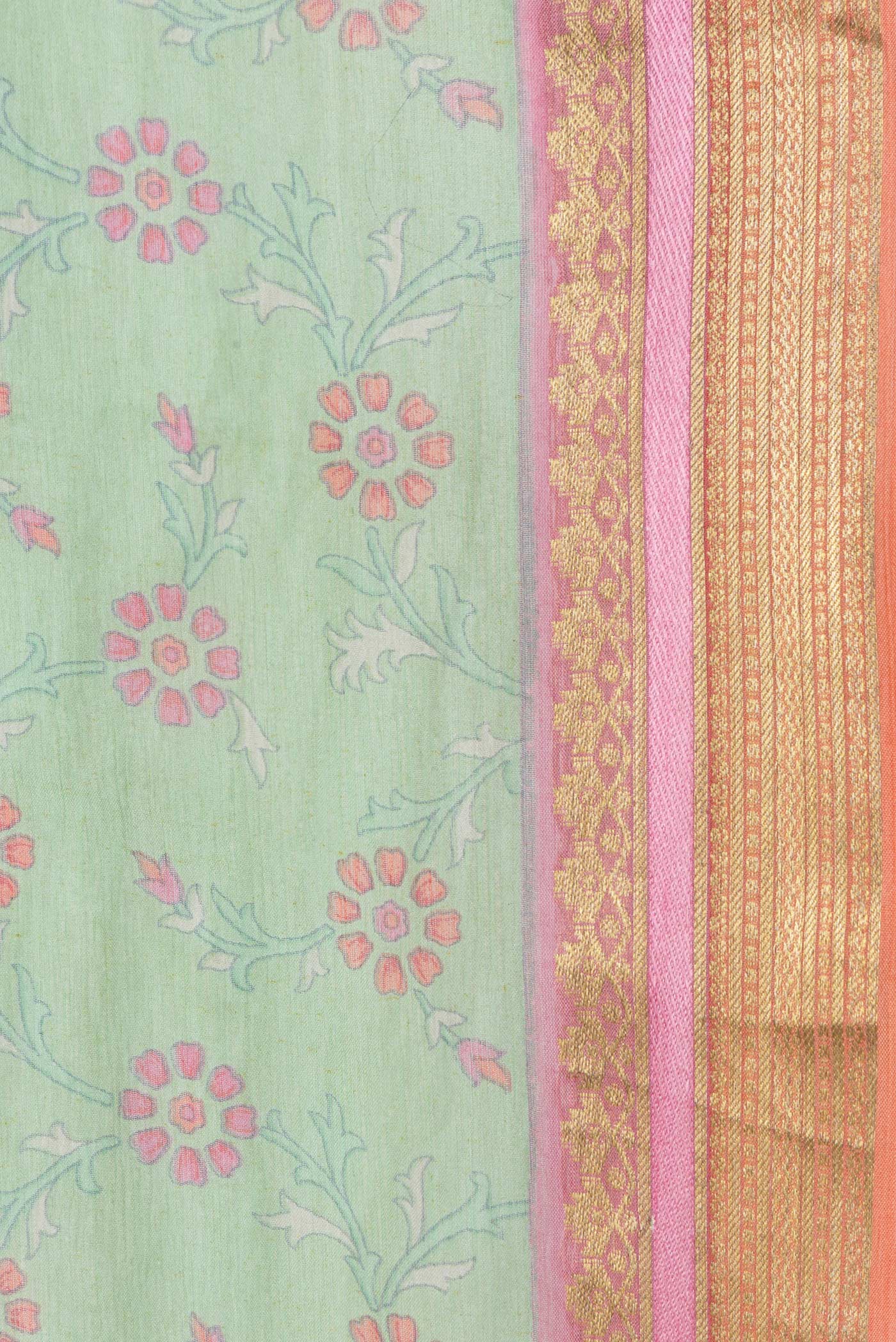 Border image of Green Dual Tone Mysore Chiffon Saree with Printed design on the body and Zari Border. 
