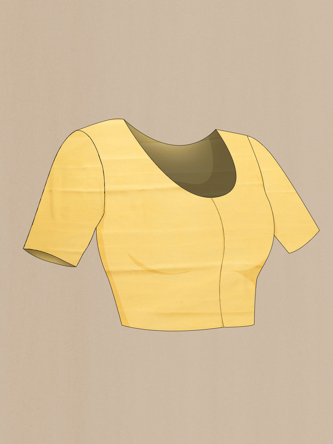 Close up image of the blouse of Yellow Dual Tone Mysore Chiffon Saree with Printed design on the body and Zari Border. 