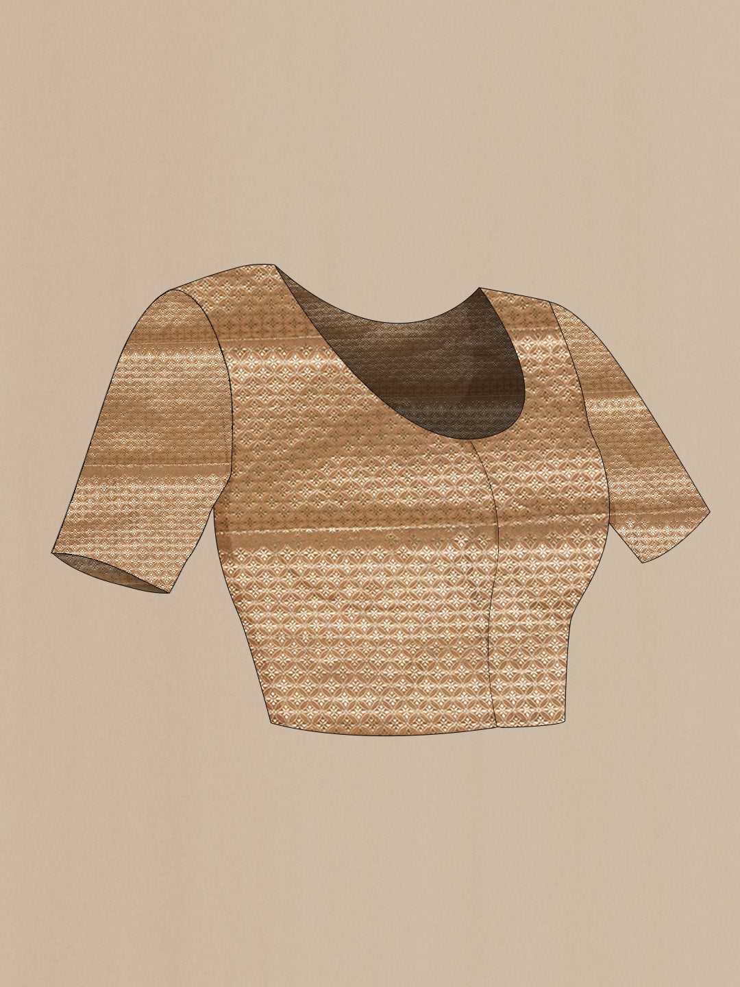 Close up image of the blouse of Peach Mysore Chiffon Saree with Checked design on the body and Embroidery Border