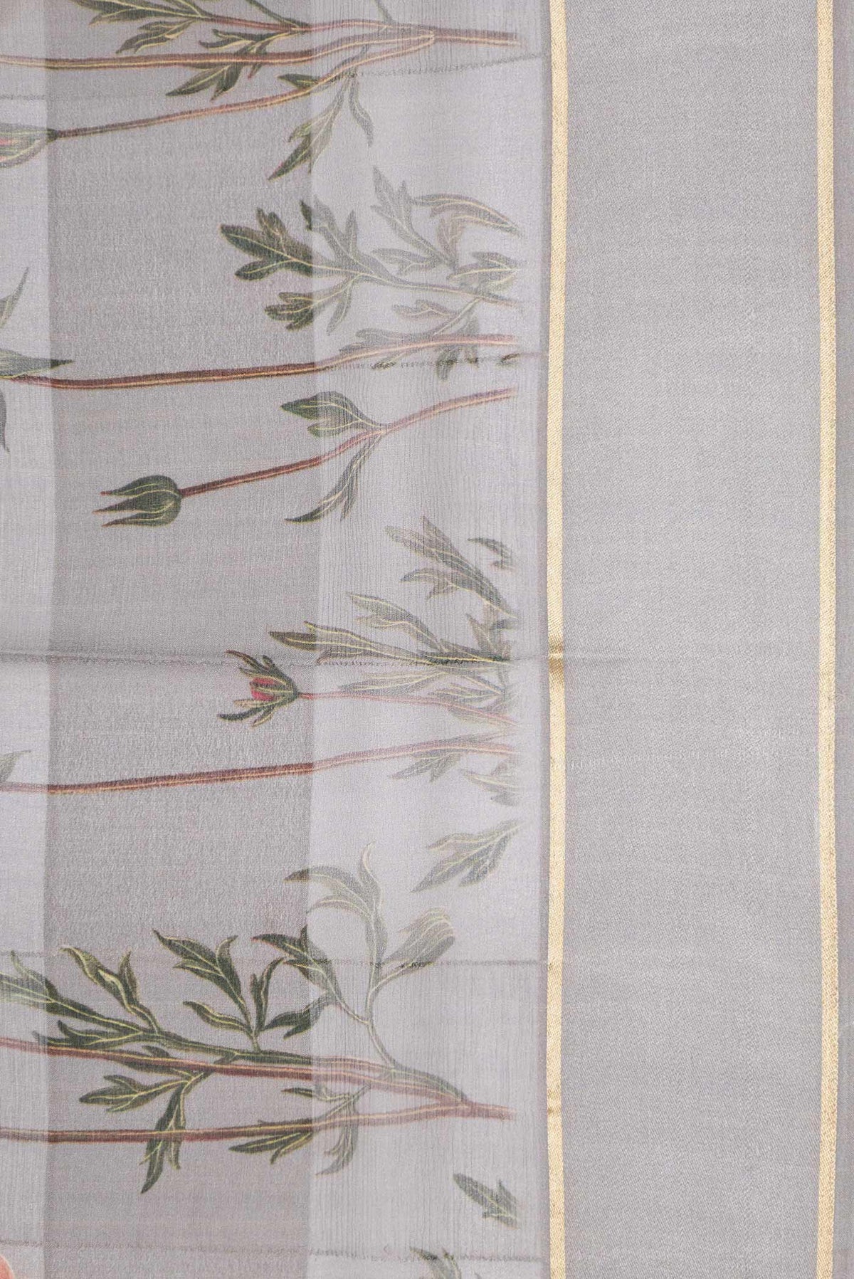 Border image of Grey Dual Tone Mysore Georgette Saree With Printed design on the body and Zari Border