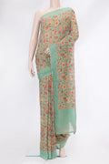 Green Dual Tone Mysore Georgette Saree with Printed design on the body and Plain Border.  displayed on a mannequin