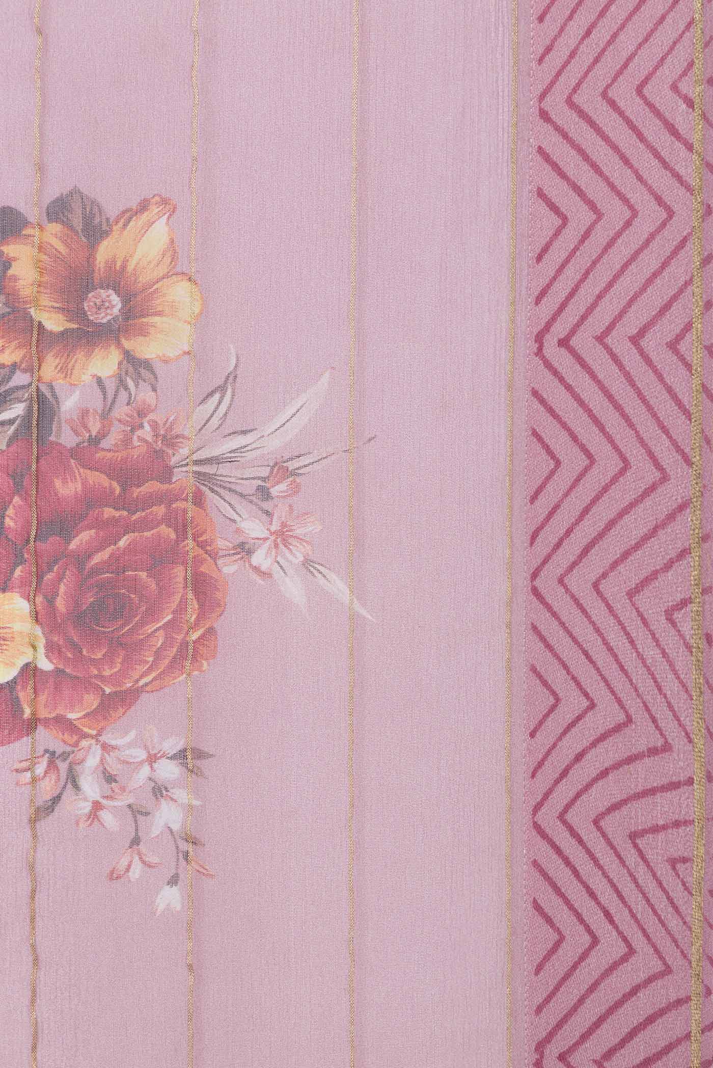 Border image of Pink Dual Tone Mysore Chiffon Saree with Printed design on the body and Zari Border