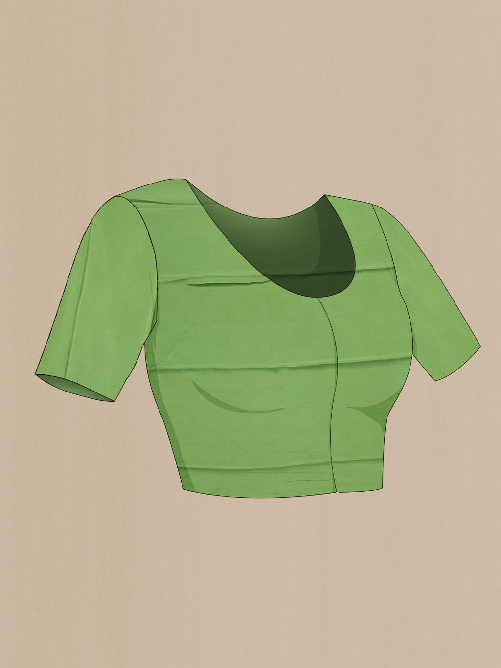 Close up image of the blouse of Green Dual Tone Mysore Georgette Saree with Printed design on the body and Zari Border. 