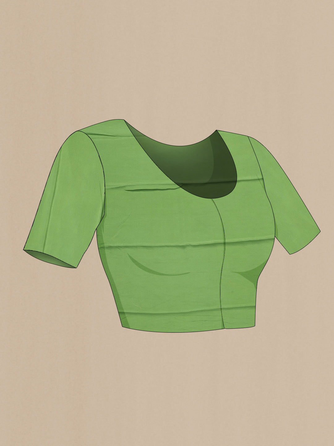 Close up image of the blouse of Green Dual Tone Mysore Georgette Saree with Printed design on the body and Zari Border. 