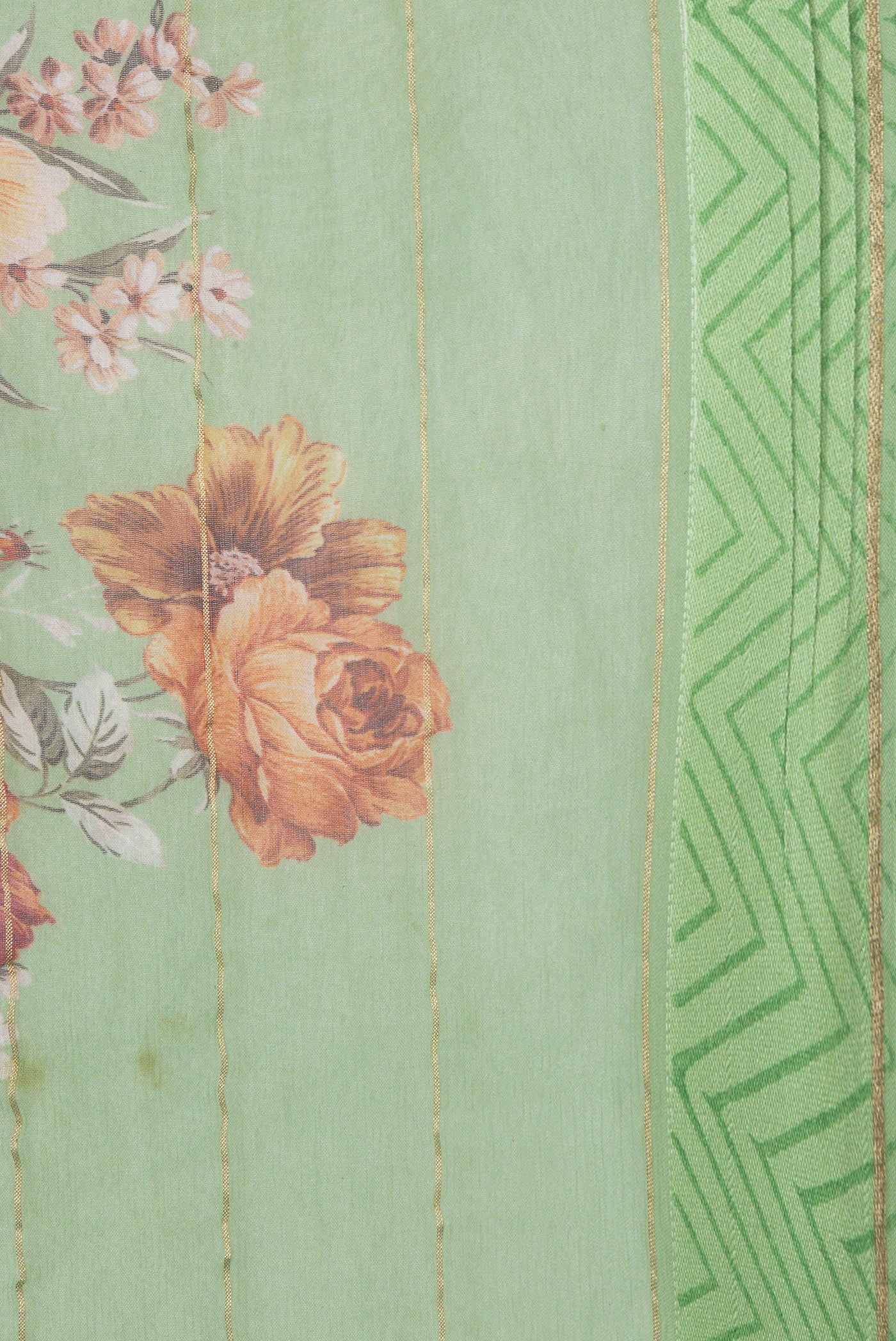 Border image of Green Dual Tone Mysore Georgette Saree with Printed design on the body and Zari Border. 