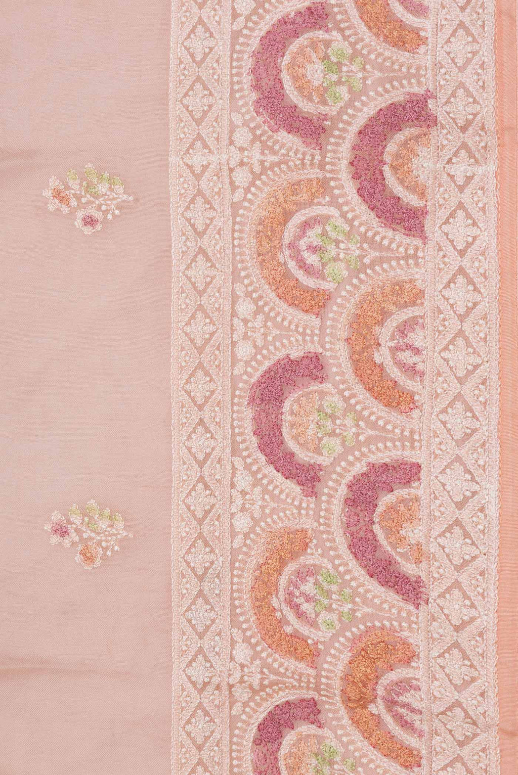 Border image of Peach Dual Tone Organza Silk Saree with Zari Butta on the body and Zari Border. 