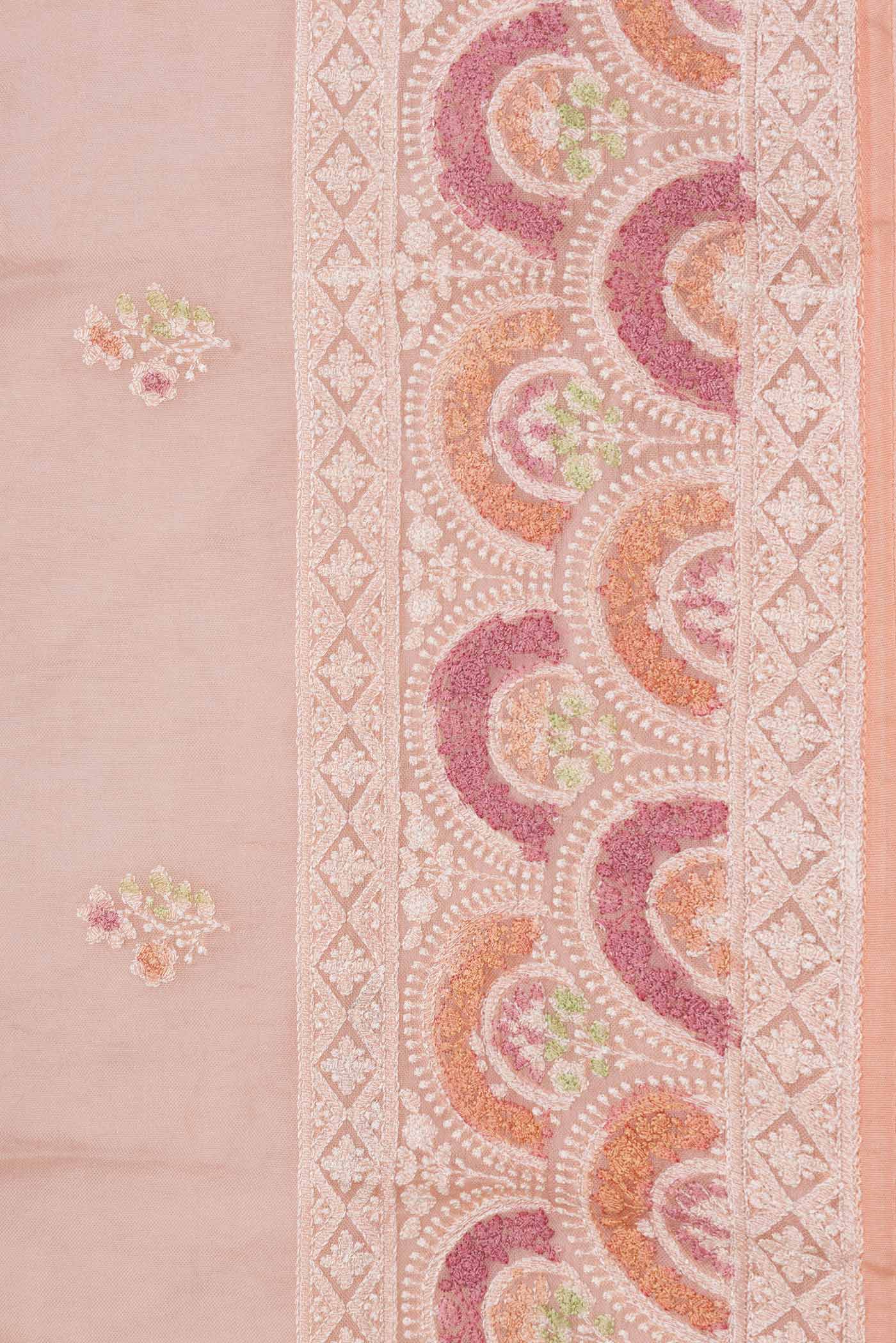 Border image of Peach Dual Tone Organza Silk Saree with Zari Butta on the body and Zari Border. 