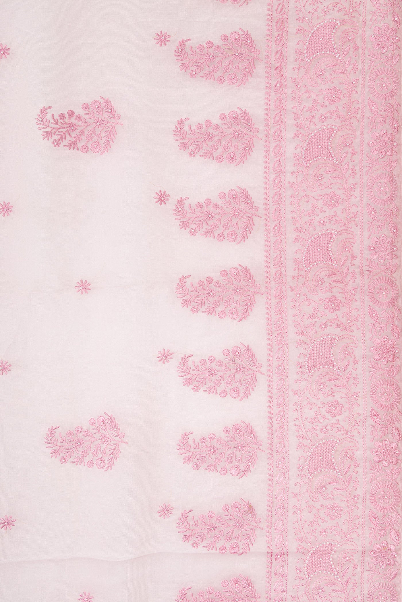 Border image of Pink Dual Tone Organza Silk Saree with Embroidery on the body and Embroidery Border. 