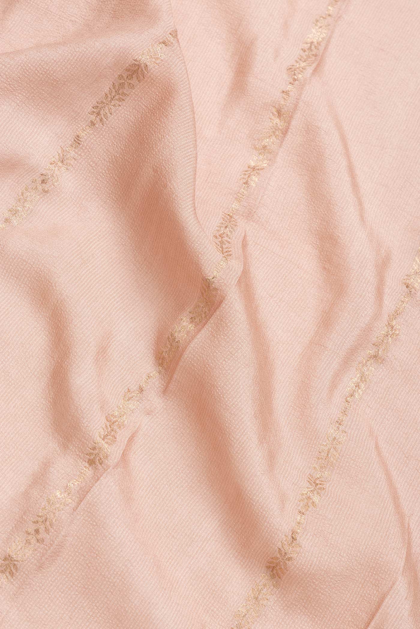 Close up of Beige Dual Tone Tussar Silk Saree with Stripes on the body and Fancy Border.  displaying folds
