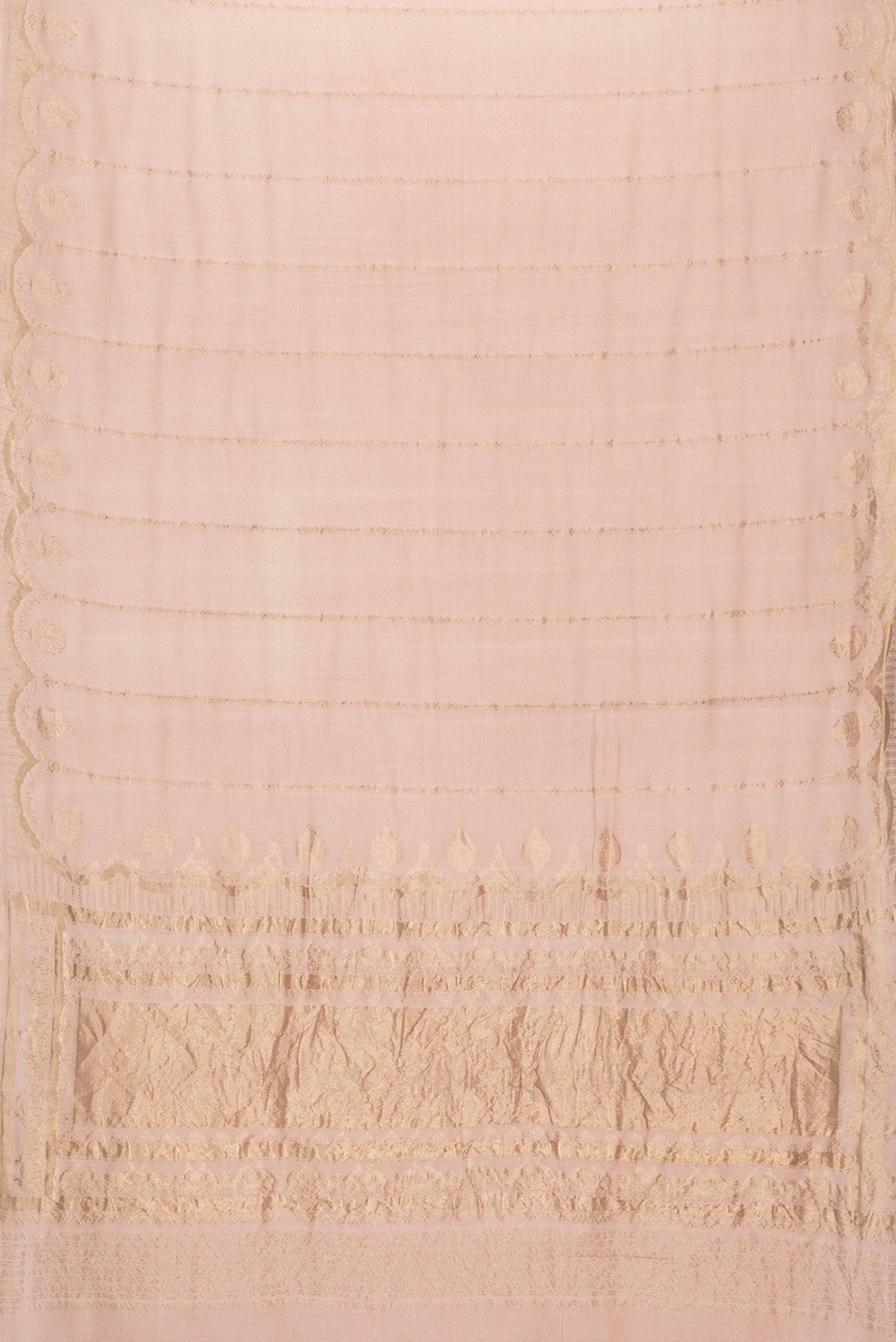 Flat view of Beige Dual Tone Tussar Silk Saree with Stripes on the body and Fancy Border. 