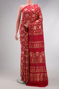 Red Dual Tone Bandhani Silk Saree with Bandhani Print on the body and Without Border.  displayed on a mannequin