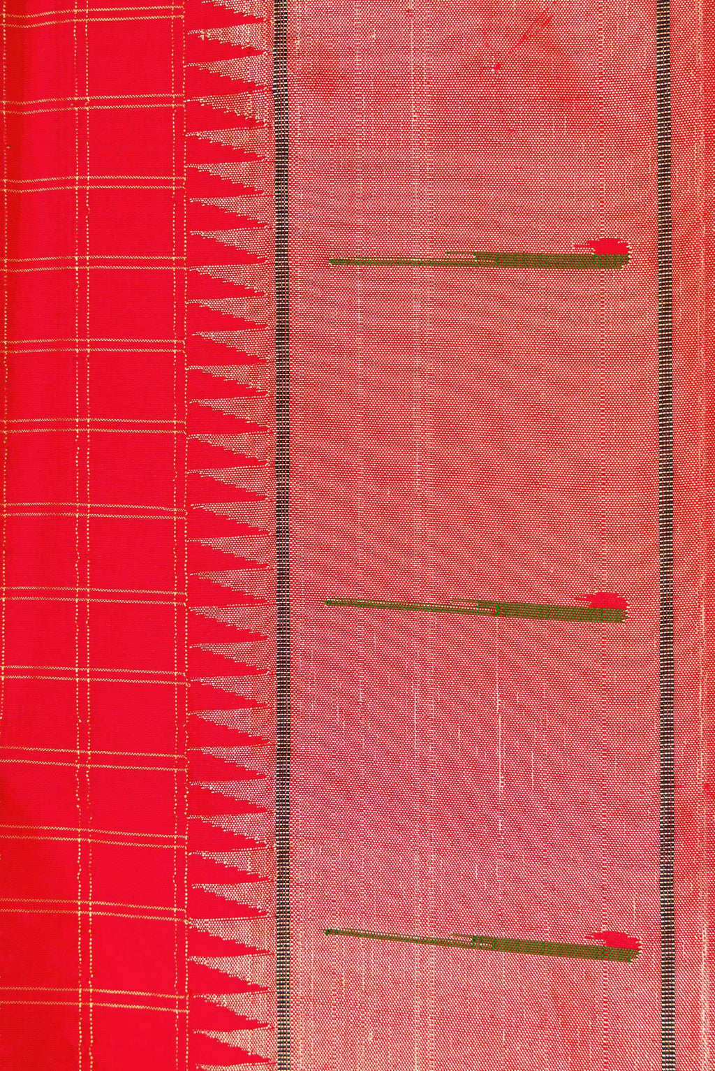 Border image of Red Dual Tone Paithani Silk Saree with Checked design on the body and Paithani Border. 