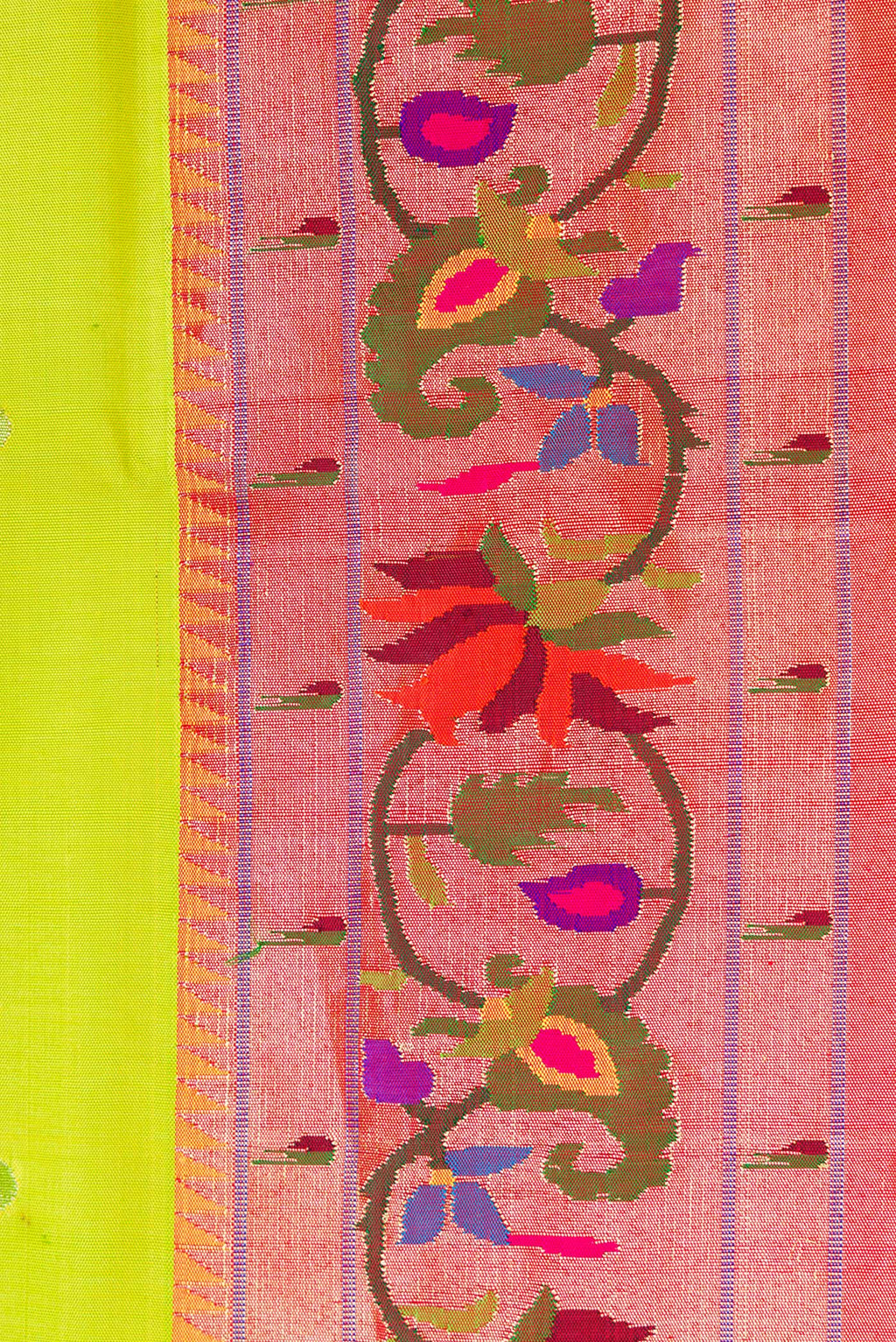 Border image of Parrot Green Dual Tone Paithani Silk Saree with Zari Butta on the body and Paithani Border. 