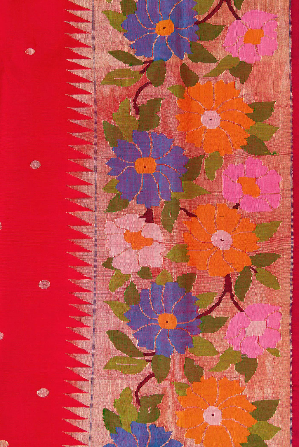 Border image of Red Dual Tone Paithani Silk Saree with Zari Butta on the body and Paithani Border. 