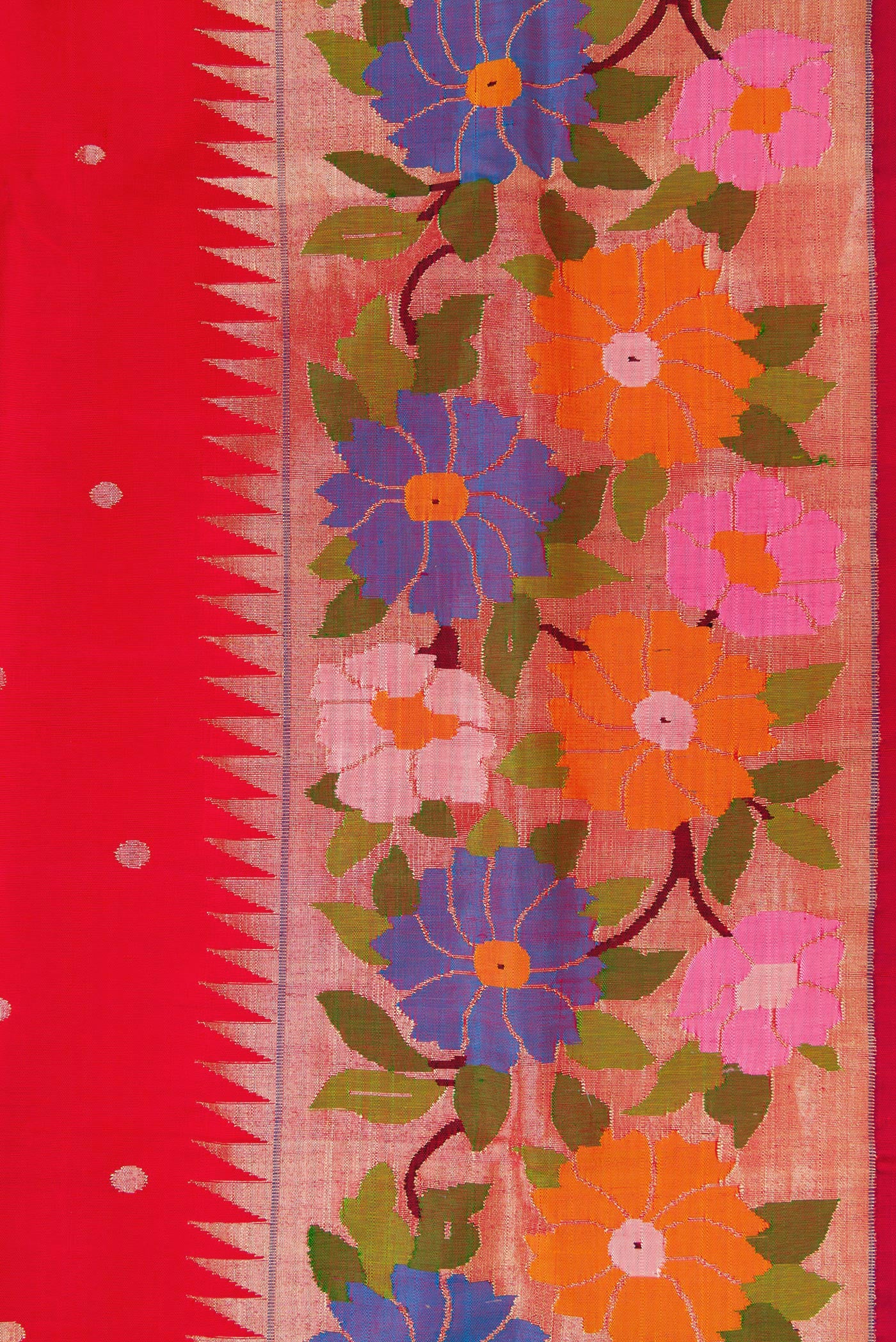 Border image of Red Dual Tone Paithani Silk Saree with Zari Butta on the body and Paithani Border. 
