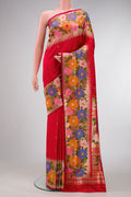 Red Dual Tone Paithani Silk Saree with Zari Butta on the body and Paithani Border.  displayed on a mannequin
