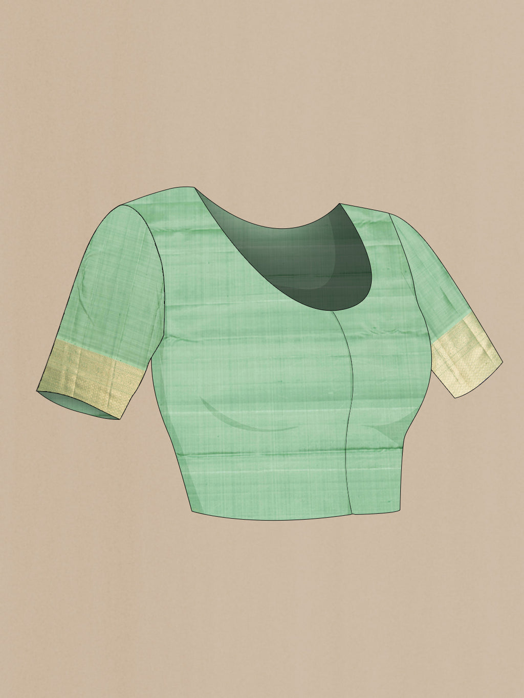 Close up image of the blouse of Pure Silk Pure Zari Orange Dual Tone Kanchipuram Saree with Checked design on the body and Zari Border