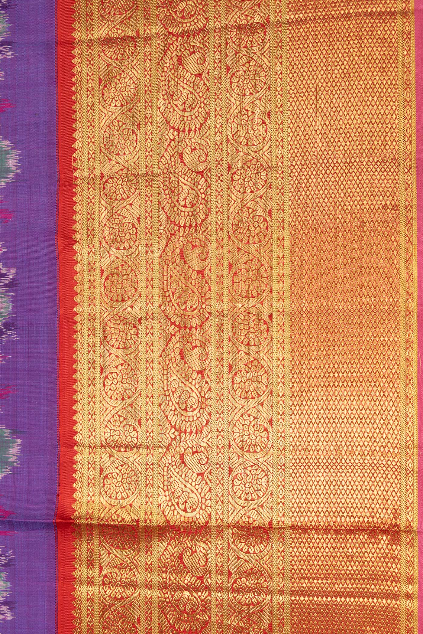 Border image of Purple Dual Tone Kanjivaram Silk Saree with Ikat Print on the body and Zari Border. 