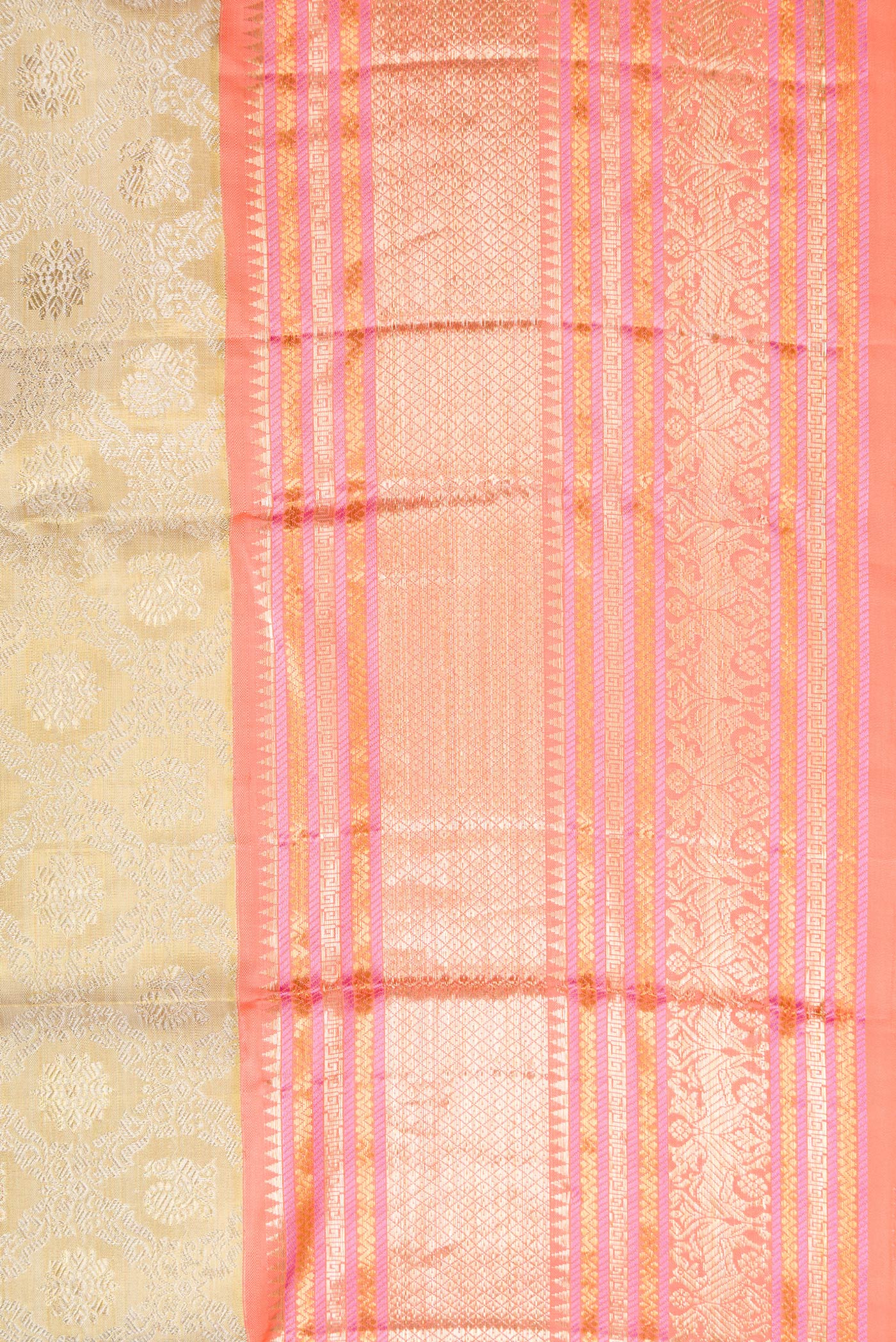 Border image of Gold Dual Tone Kanjivaram Tissue Silk Saree with Zari Brocade on the body and Zari Border. 