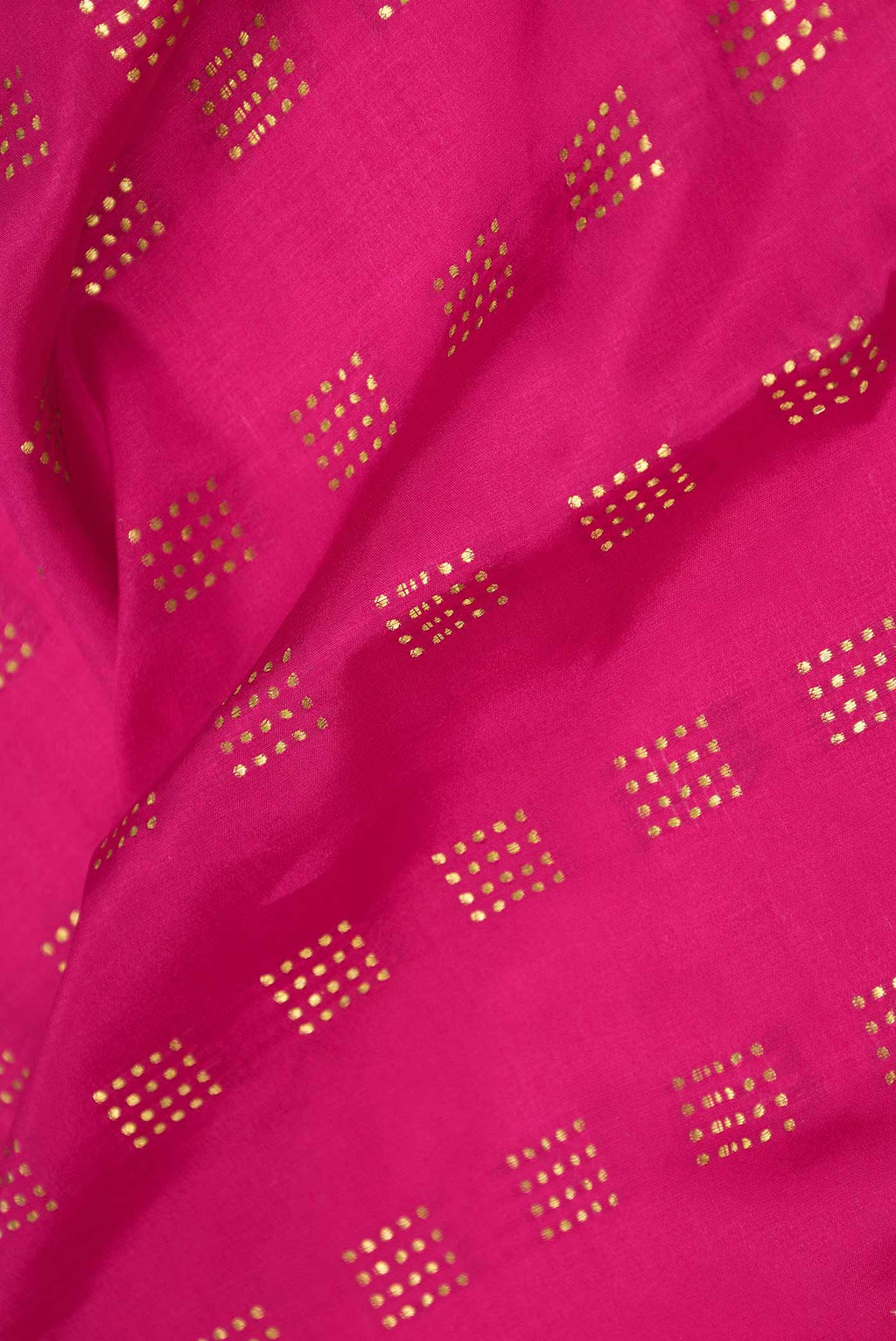 Close up of Pink Dual Tone Mysore Crepe Saree with Zari Butta on the body and Zari Border displaying folds