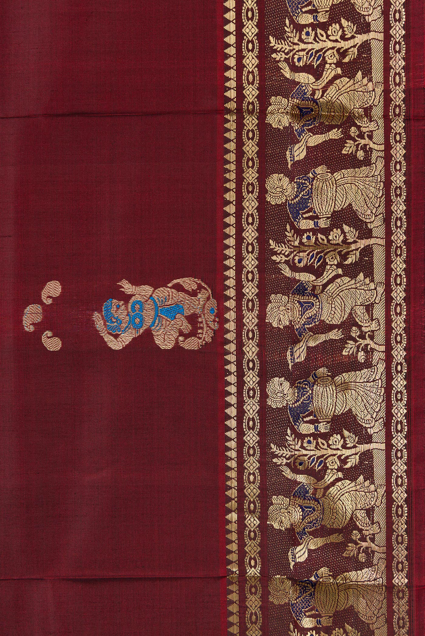 Border image of Maroon Dual Tone Baluchari Silk Saree with Thread Butta on the body and Thread Border. 