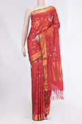 Red Dual Tone Uppada Silk Saree with Zari Brocade on the body and Zari Border displayed on a mannequin