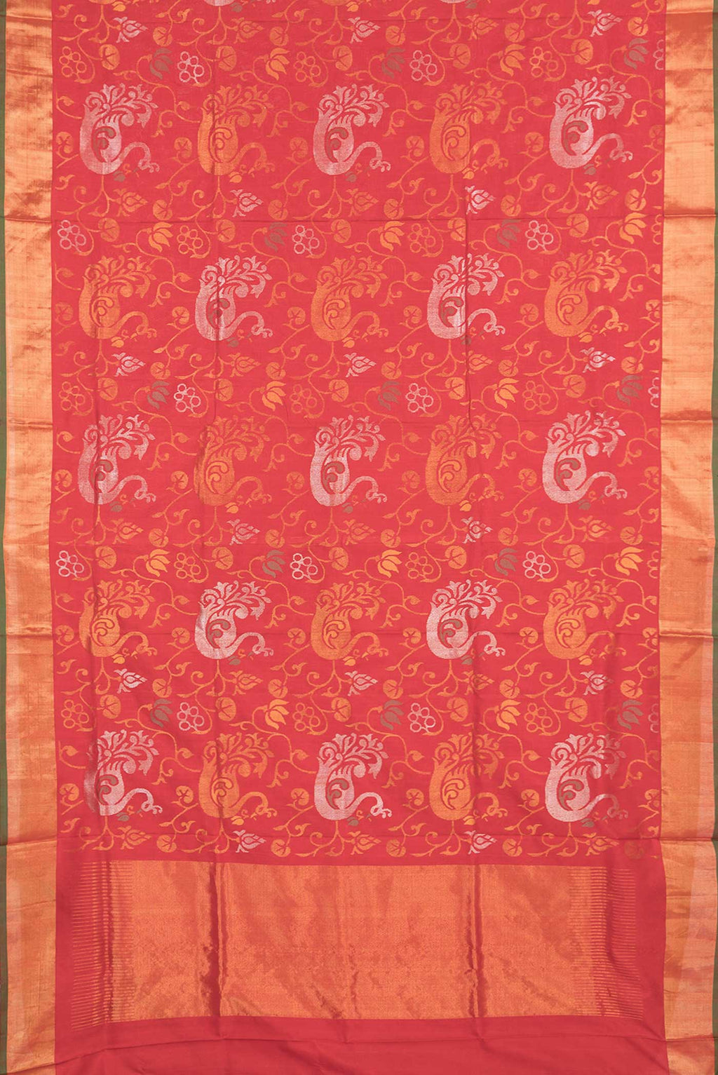 Flat view of Red Dual Tone Uppada Silk Saree with Zari Brocade on the body and Zari Border