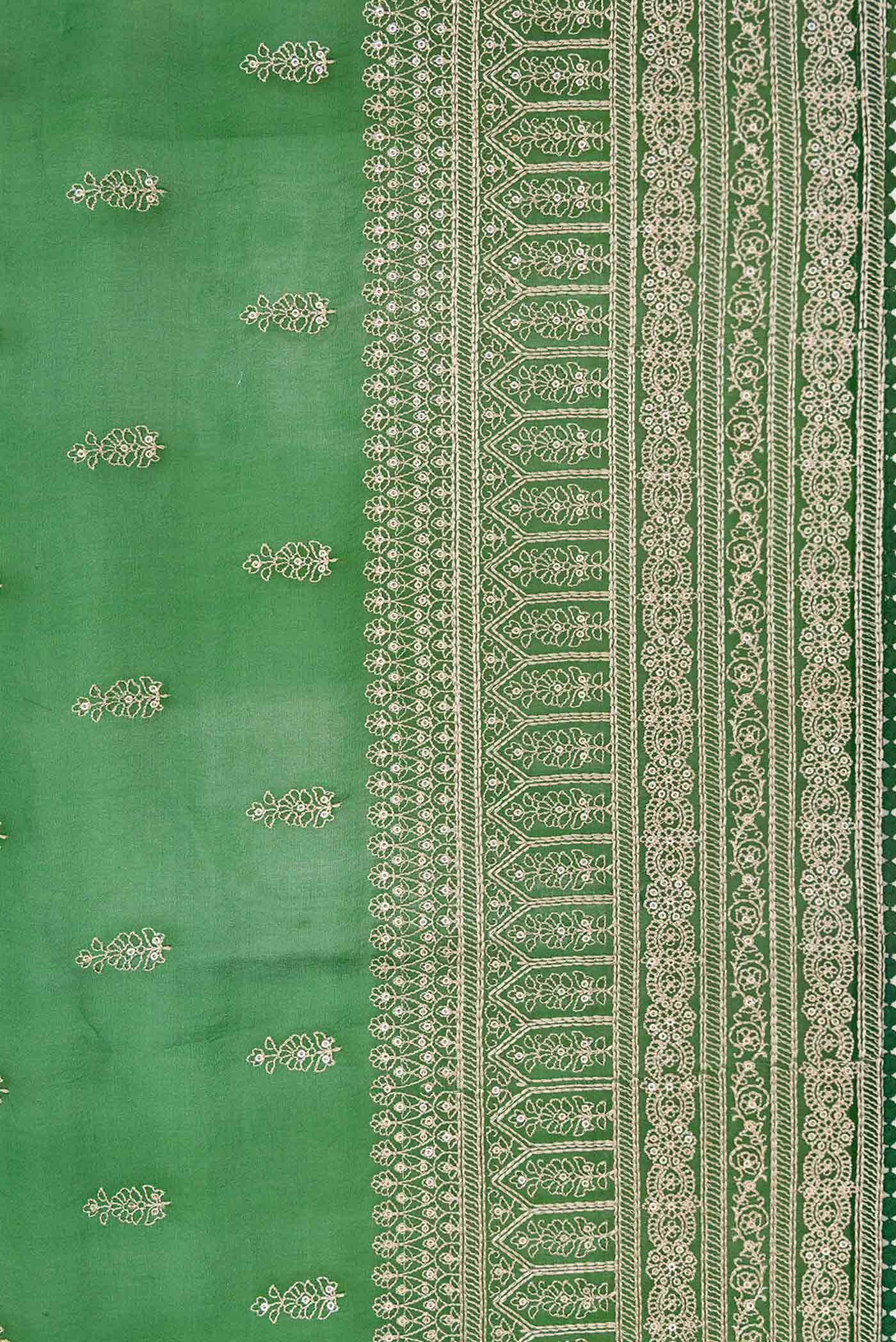 Border image of Bottle Green Dual Tone Organza Silk Saree with Embroidery on the body and Embroidery Border. 