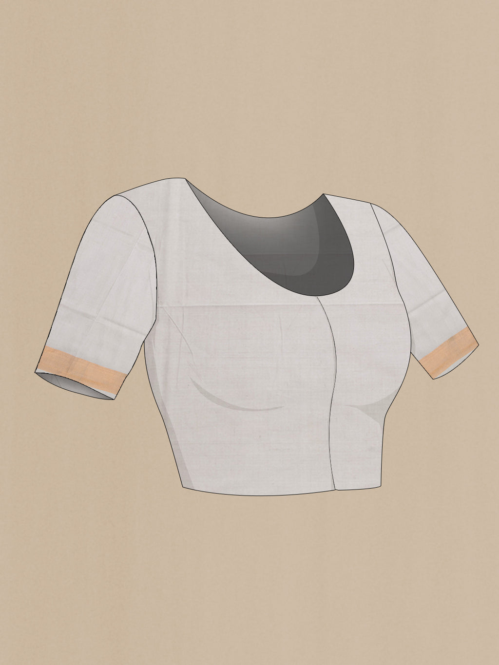 Close up image of the blouse of Grey Uppada Cotton Saree with Zari And Thread Butta on the body and Zari Border. 