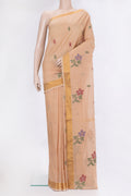 Sandal Dual Tone Uppada Cotton Saree with Zari And Thread Butta on the body and Zari Border.  displayed on a mannequin