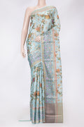 Sky Blue Dual Tone Tussar Silk Saree with Printed design on the body and Thread Border.  displayed on a mannequin