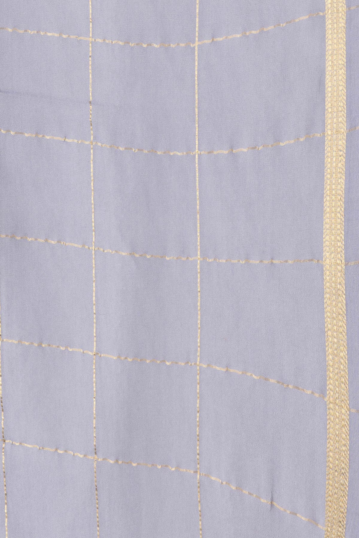 Border image of Grey Dual Tone Georgette Saree with Checked design on the body and Zari Border. 