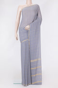 Grey Dual Tone Georgette Saree with Checked design on the body and Zari Border.  displayed on a mannequin