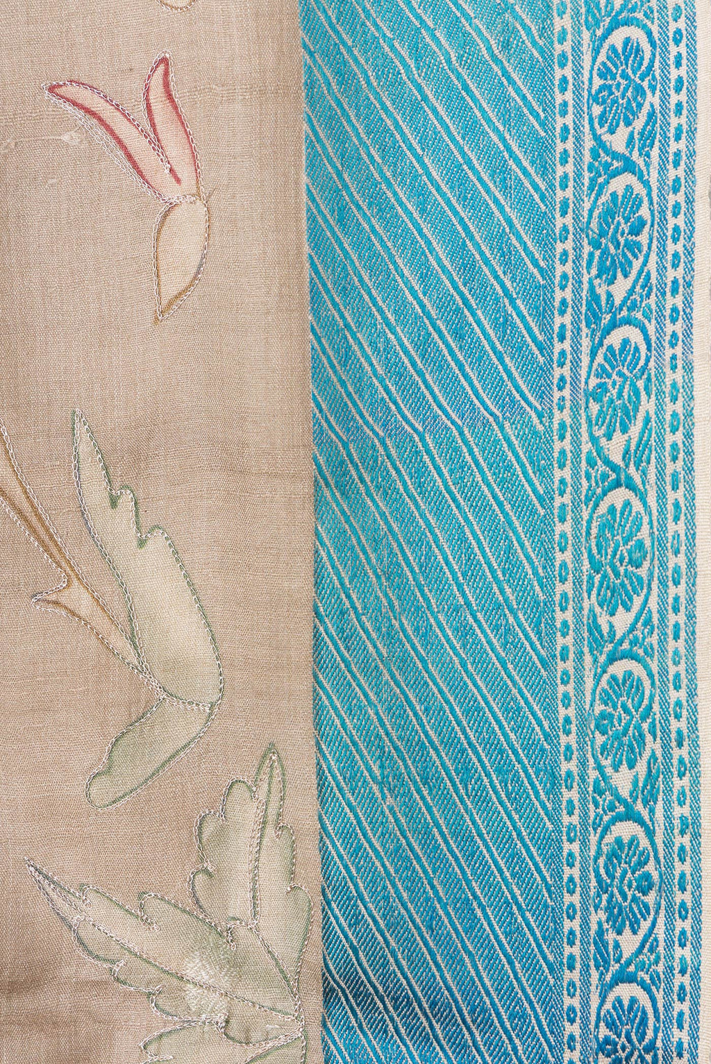 Border image of Beige Dual Tone Tussar Silk Saree with Embroidery on the body and Thread Border. 