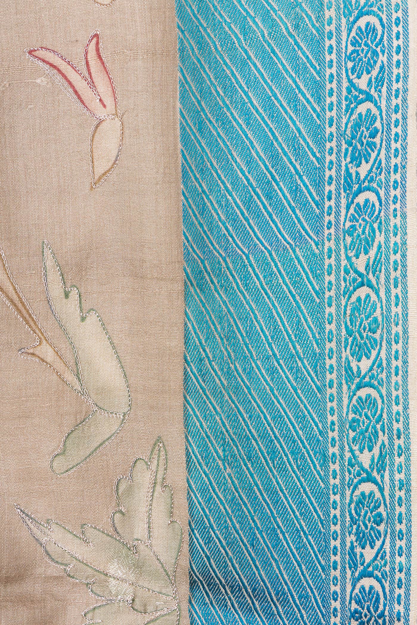 Border image of Beige Dual Tone Tussar Silk Saree with Embroidery on the body and Thread Border. 