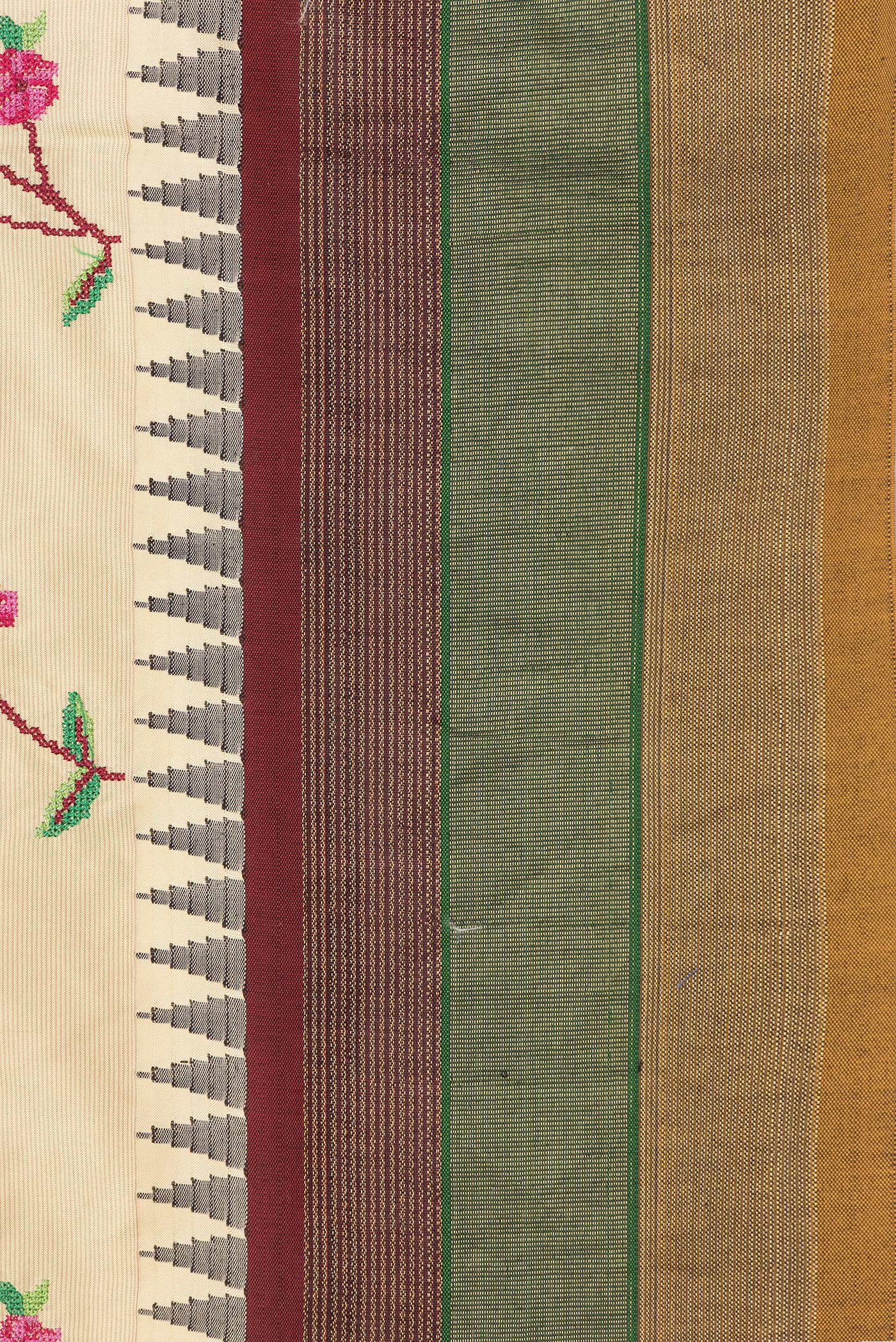Border image of Beige Dual Tone Kanjivaram Silk Saree with Embroidery on the body and Zari Border. 