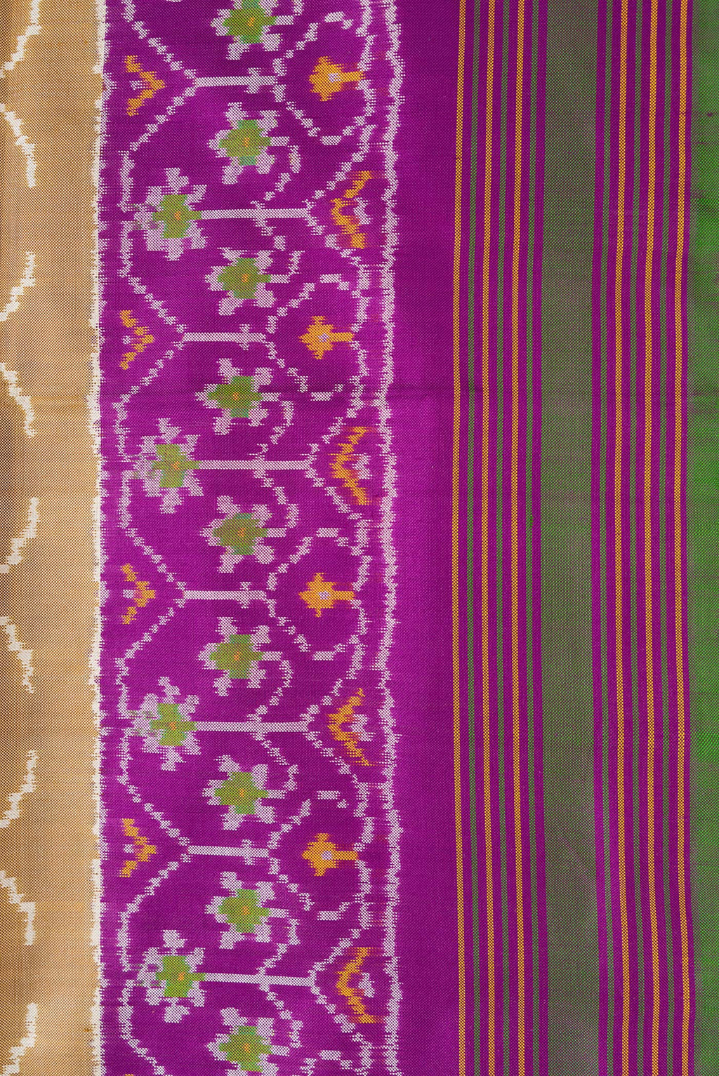Border image of Dark Beige Dual Tone Double Ikat Saree with Ikat Print on the body and Ikat Border. 