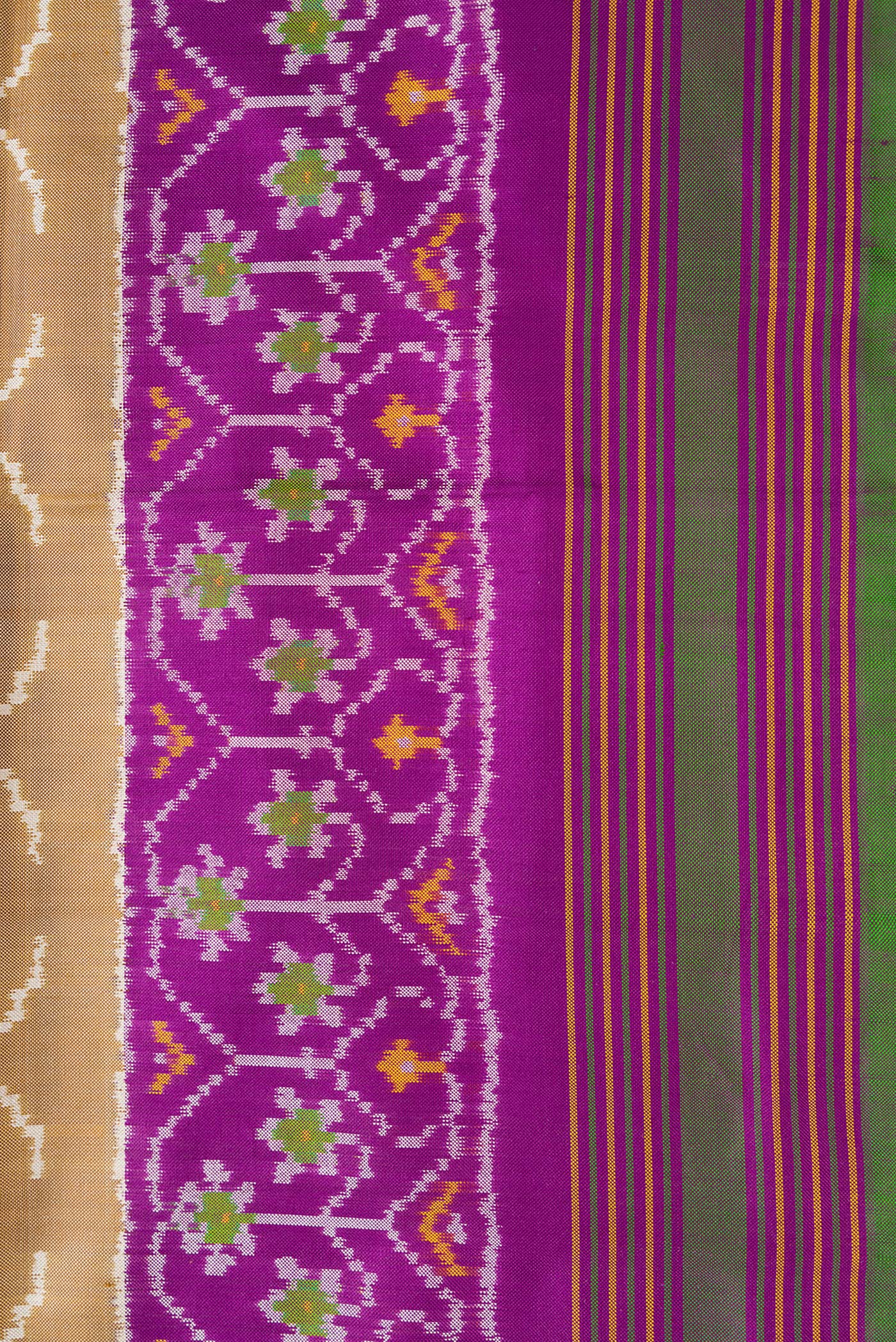 Border image of Dark Beige Dual Tone Double Ikat Saree with Ikat Print on the body and Ikat Border. 