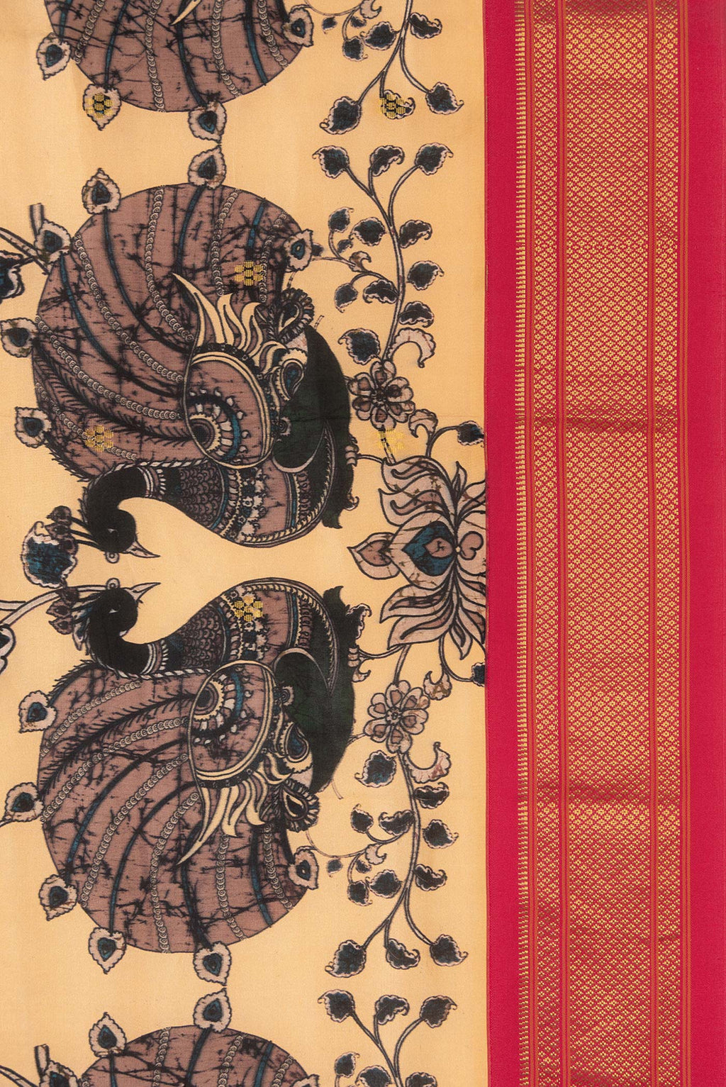 Border image of Peach Dual Tone Paithani Silk Saree with Printed design on the body and Zari Border. 