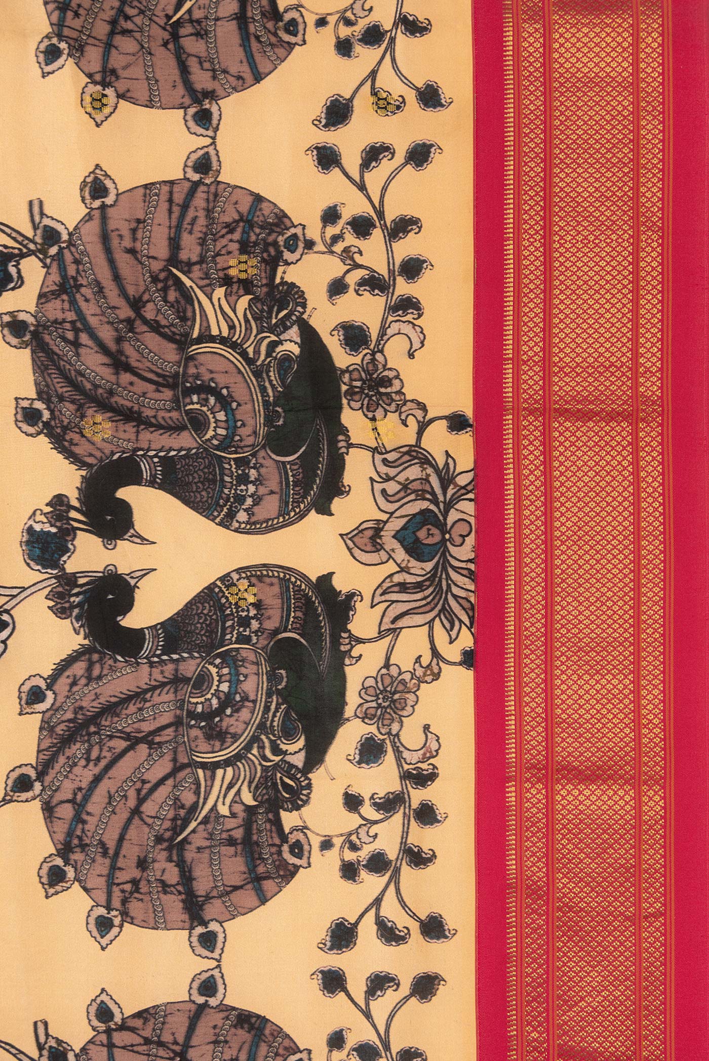 Border image of Peach Dual Tone Paithani Silk Saree with Printed design on the body and Zari Border. 