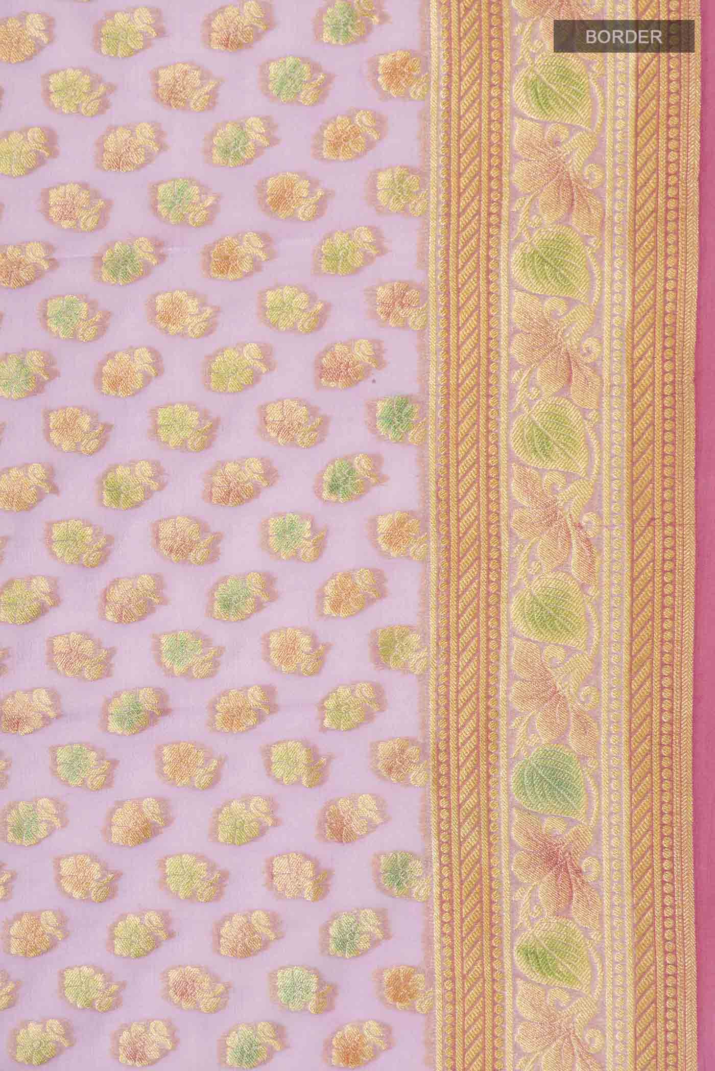 Border image of Lavender Banarasi Georgette Saree with Zari Butta on the body and Zari Border
